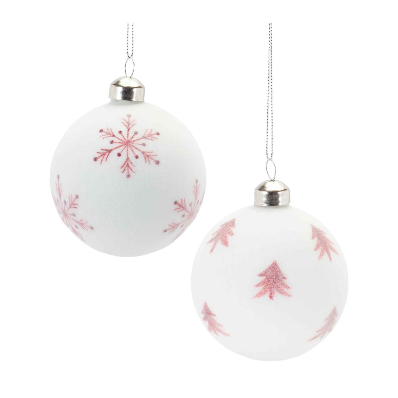 Melrose Matte Finish Frosted Glass Christmas Ball Ornaments - 3" (80mm) - White and Red - 12ct